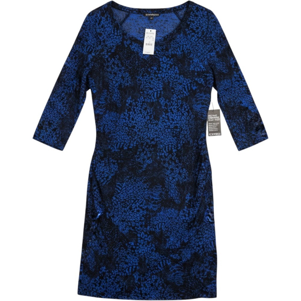 Express Womens Blue Black Long Sleeve Dress Medium Ruched Leopard Print Crinkle